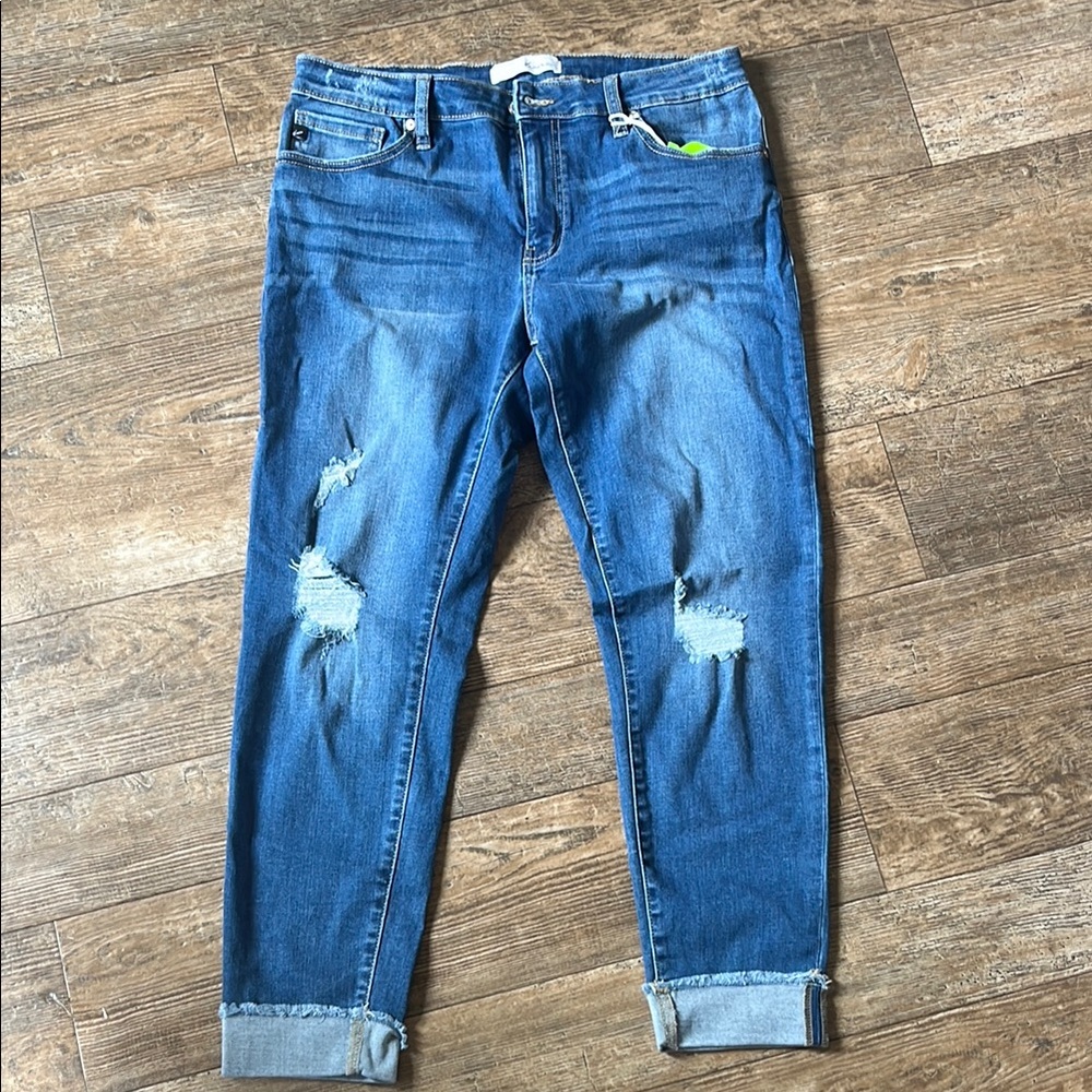 Annalise Skinny Distressed Frayed Hem Cuffed Jean